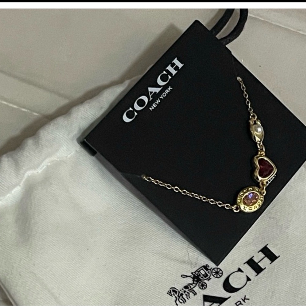 Coach Gold Necklace with Red and Purple Accents